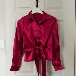Elegant Satin Fuchsia Button-Down Shirt